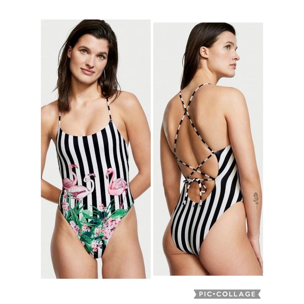 NEW Victoria’s Secret Essential Strappy Back Scoop One-Piece Size Large Stripes